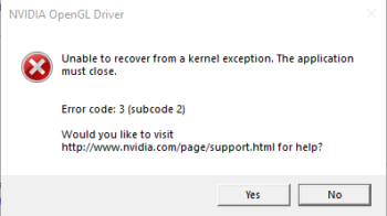 The nvidia opengl driver detected a problem with the display driver code 3 что делать